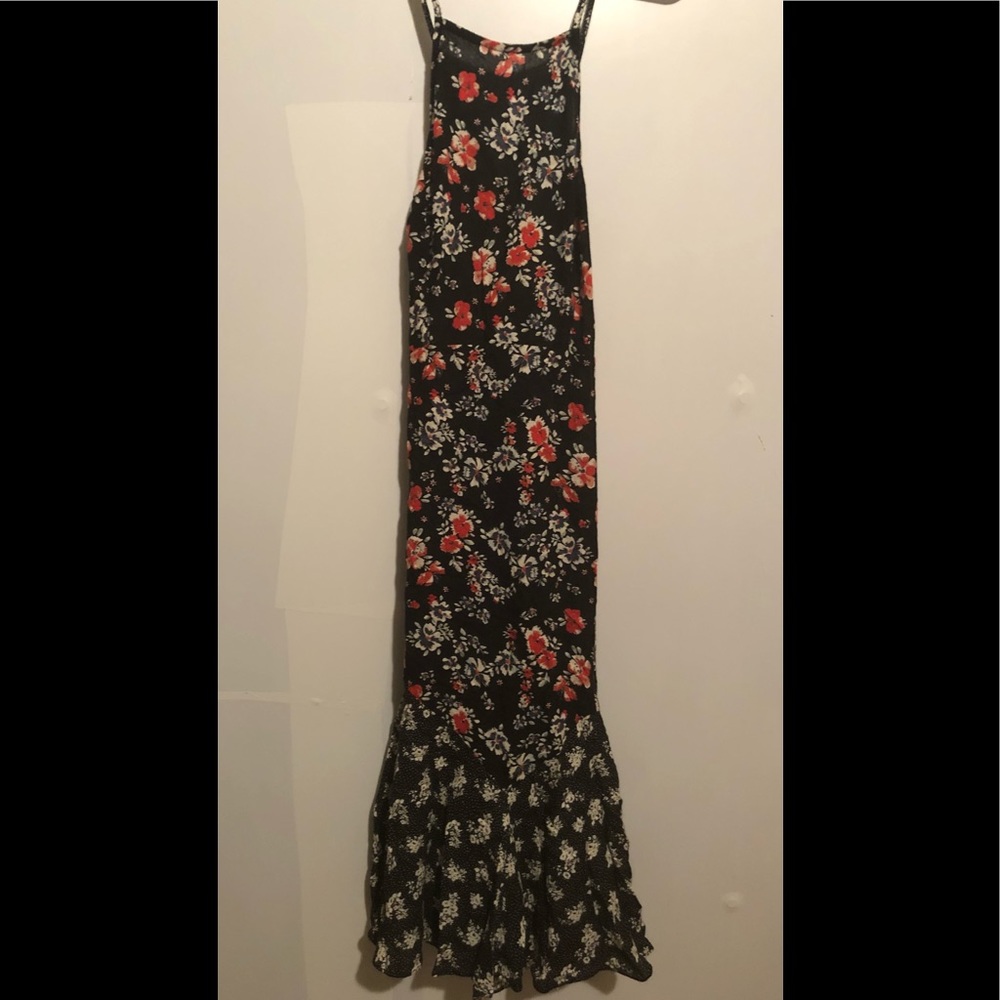 Free People Black Floral Maxi Dress with Red and White Flowers